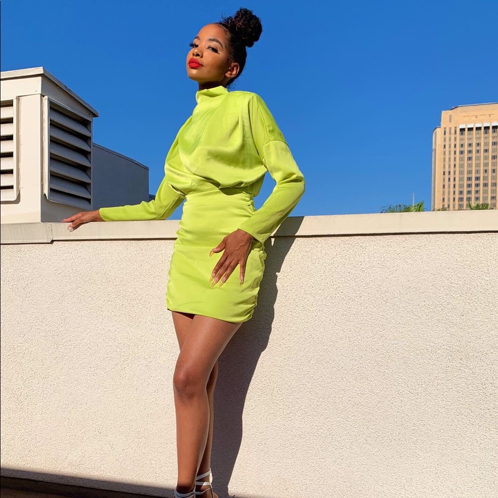 Missy Empire Neon Green Satin Dress